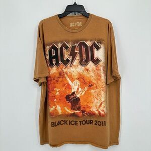 ACDC T-shirt Black Ice World Tour 2011 Music Rock Band Tee Mens S/M Orange Brown